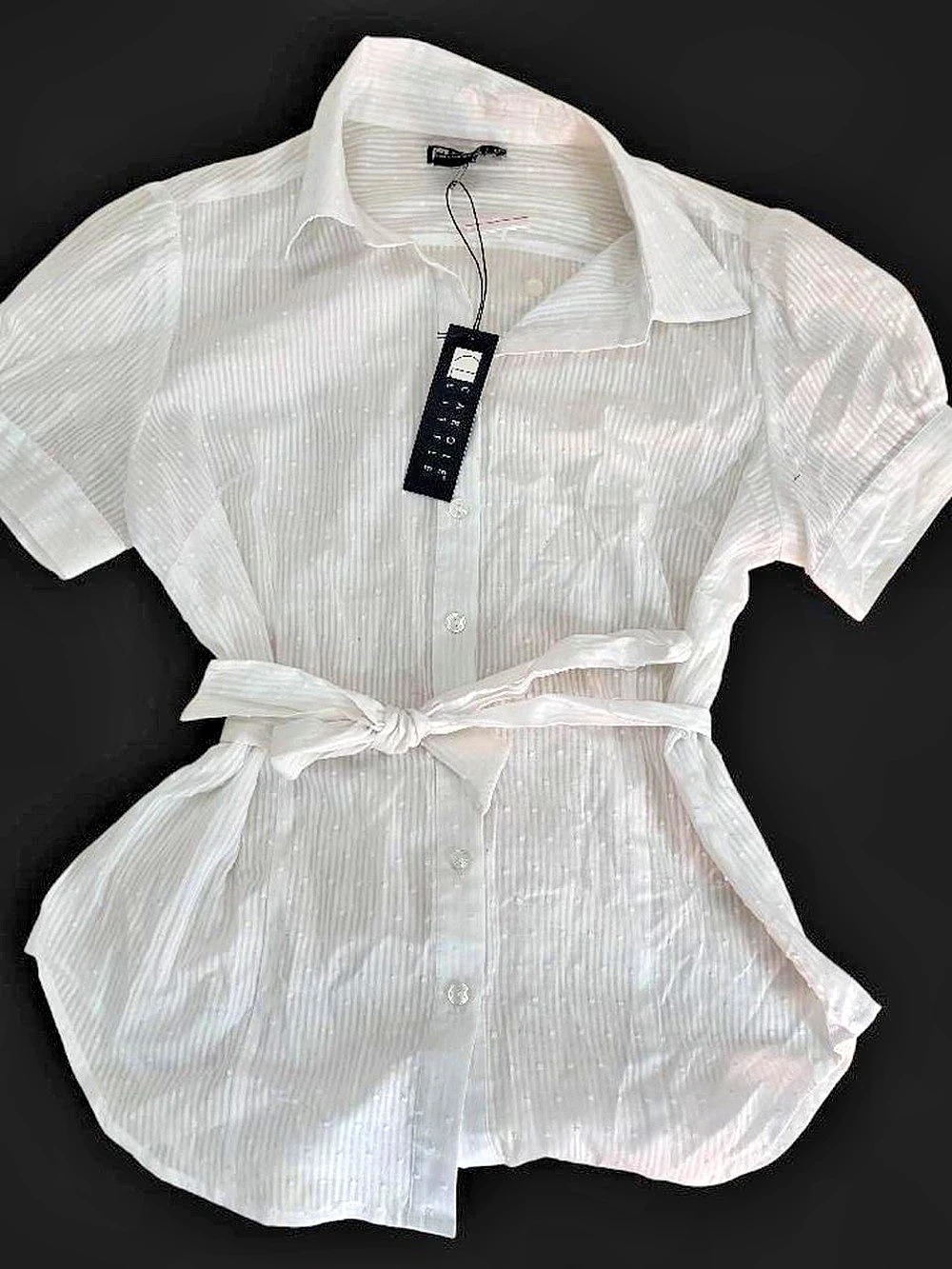 Carole Little White Cotton Button Front Shirt Medium NWT
